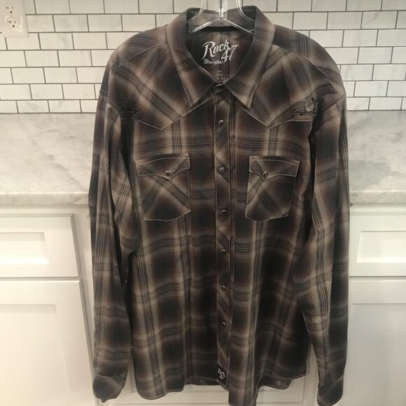 Rock 47 Wrangler Shirt Mens 2XL Plaid Western Pearl Snap Embroidered MRC201M - Picture 1 of 11